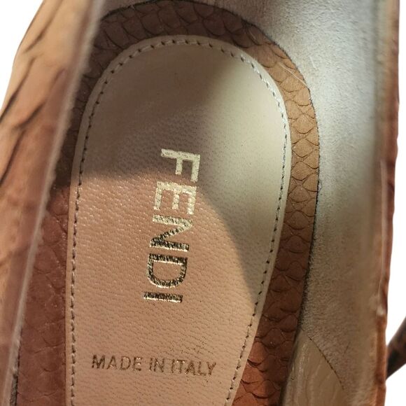 Fendi Shoes Womens 36.5 Tan Leather Embossed Python FF Heel Platform Pump US 6.5 - Picture 12 of 13